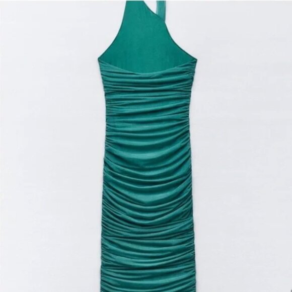 NEW ZARA Fitted Organza  Halter Midi Dress in Green, Size S - Picture 11 of 16